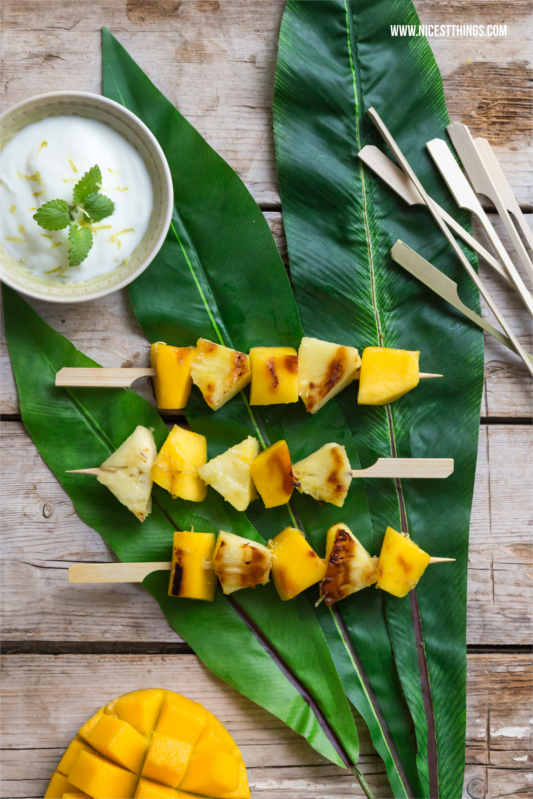 Rezept für gegrillte Ananas Spiesse mit Mango
