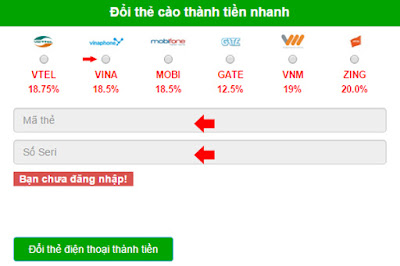đổi thẻ Vinaphone thành tiền mặt