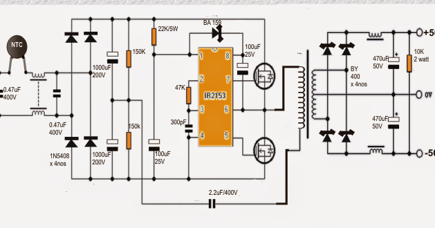 SMPS 2 x 50V 350W Circuit for Audio Power Amplifiers | Circuit Diagram