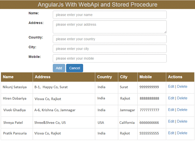MVC Angular CRUD Operation Using WEB API 2 With Stored Procedure
