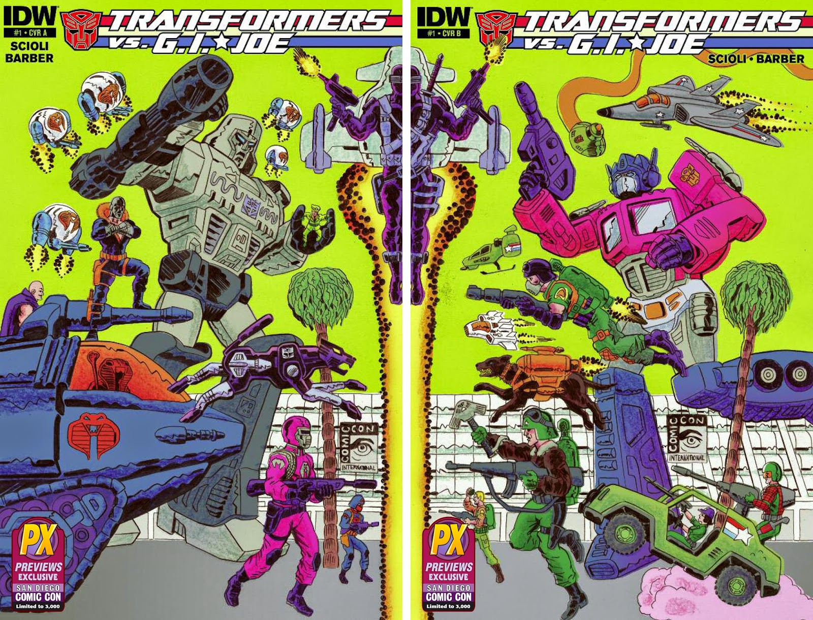 San Diego Comic-Con 2014 Exclusive Transformers vs. G.I. Joe #1 Variant Covers A and B by Tom Scioli