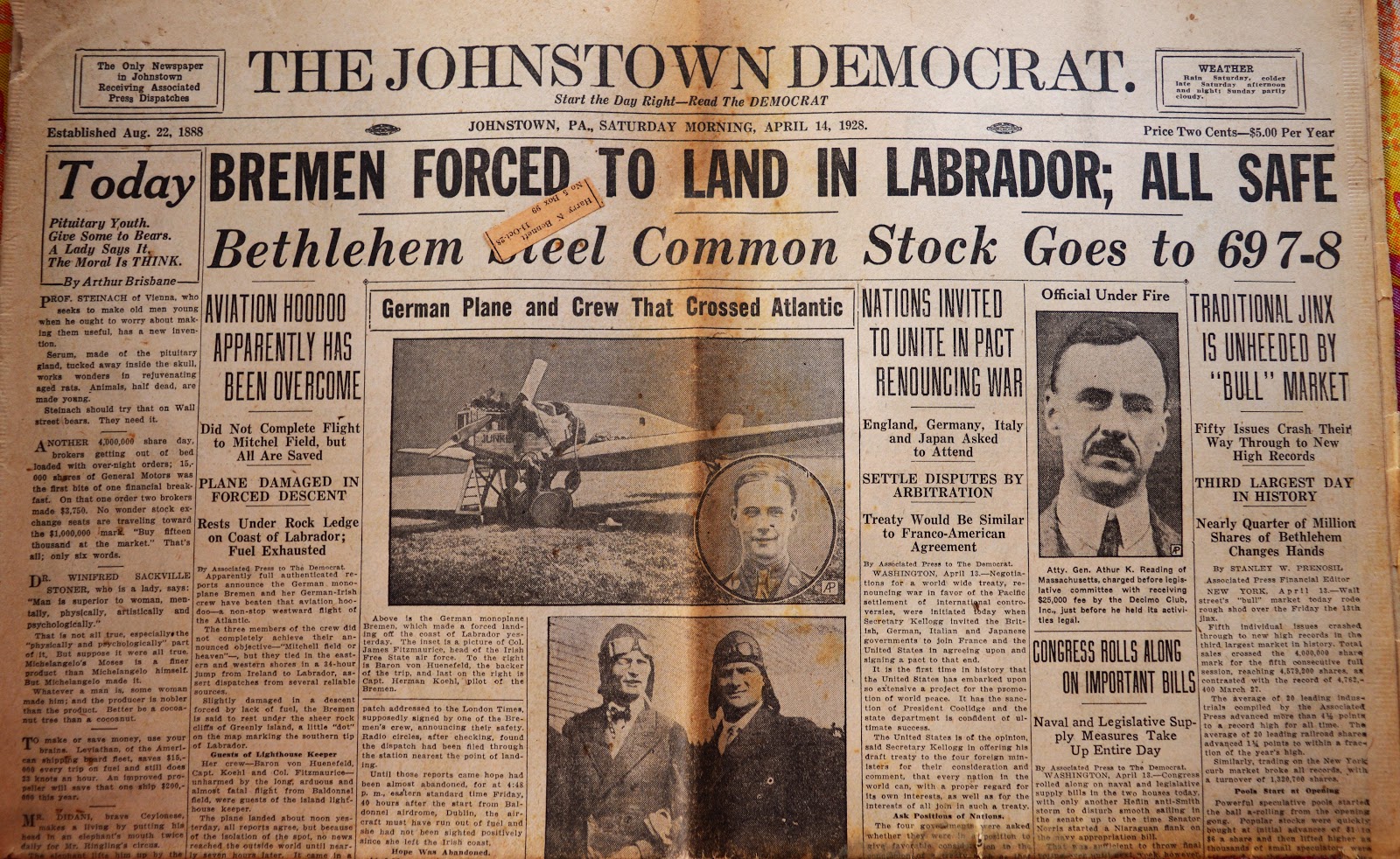 Old Johnstown Newspapers April 14, 1928 The Johnstown Democrat