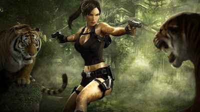 Lara Croft Tom Raider Shotguns vs Tigers in Junge HD  Wallpaper