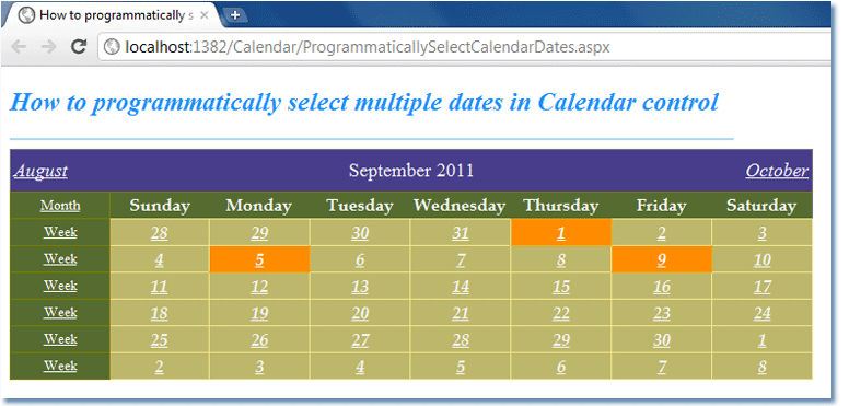Asp Programmatically Select Multiple Dates In A Calendar Asp Programmatically Select Multiple Dates In A Calendar