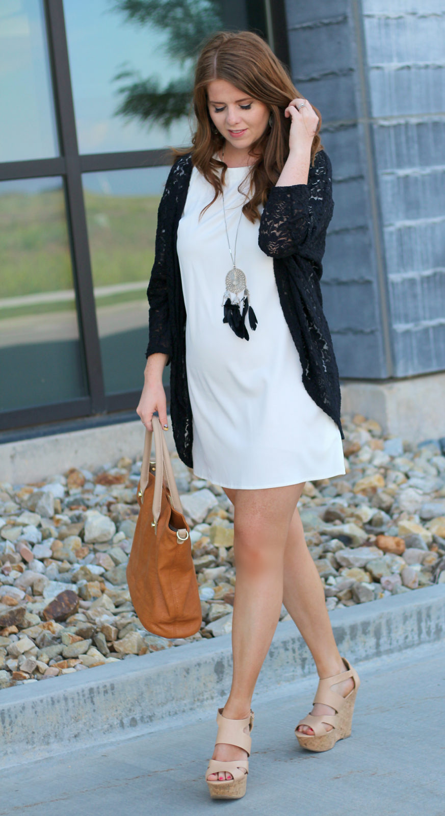 White Dress Black Lace Modest summer outfit