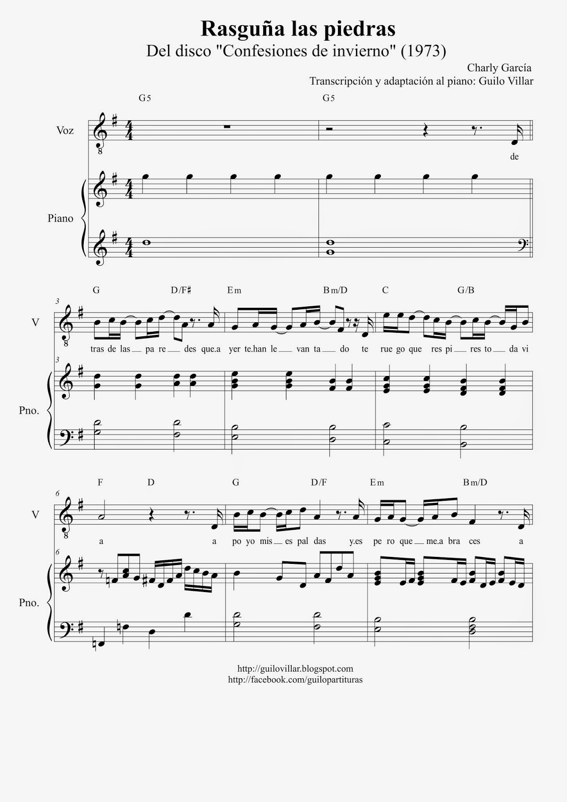 Sui Generis - Rasguña las piedras (partitura para piano)