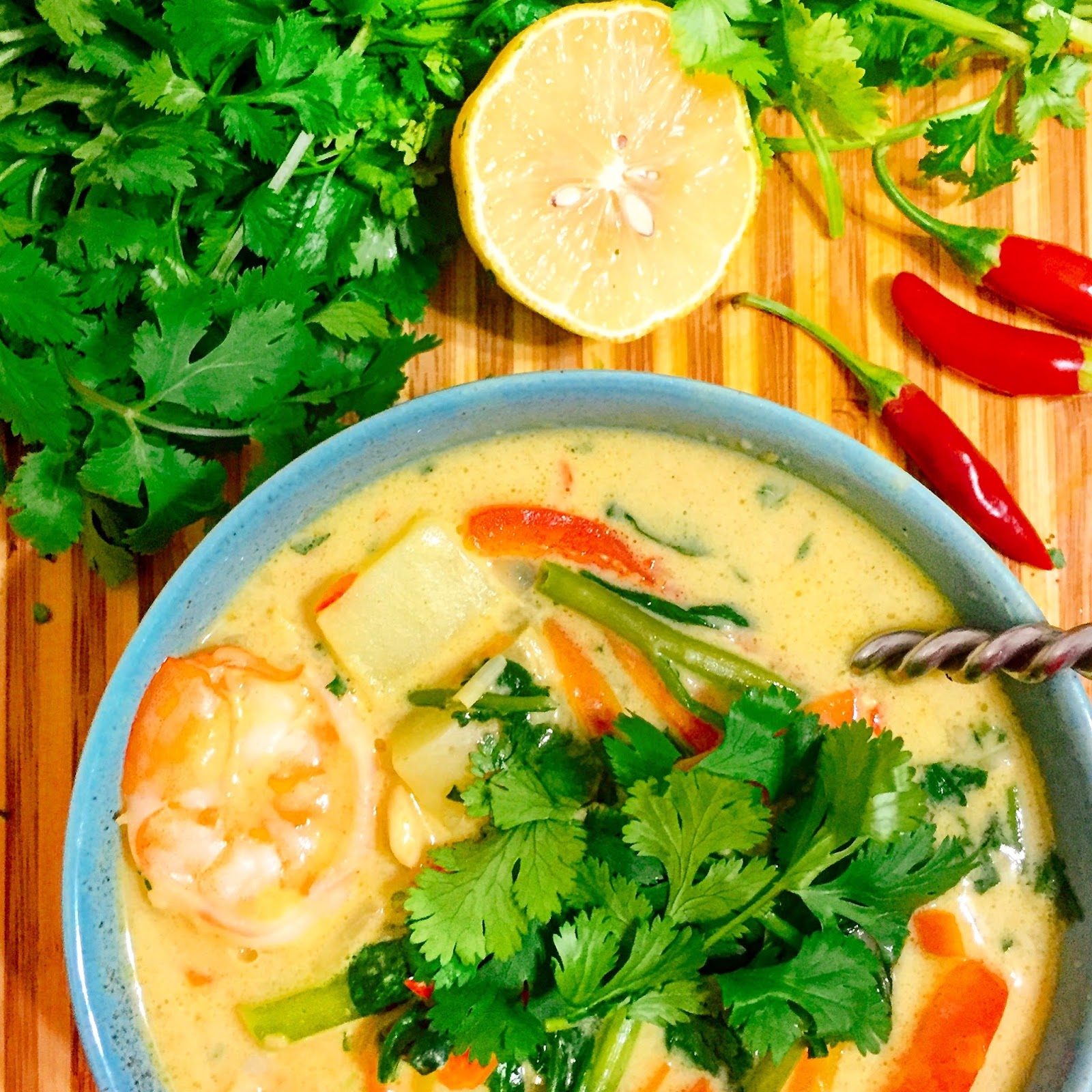 iron stef coconut peanut shrimp vegetable soup