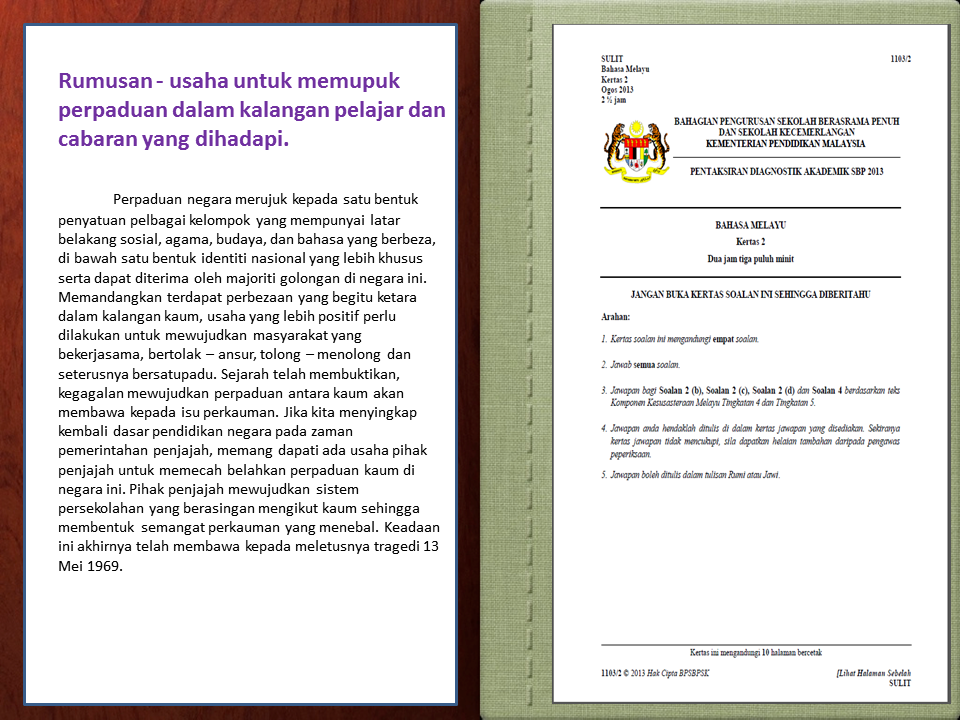 Rumusan Usaha Untuk Memupuk Perpaduan Dalam Kalangan Pelajar Dan Cabaran Yang Dihadapi Bahasa Melayu Spm Kertas 2