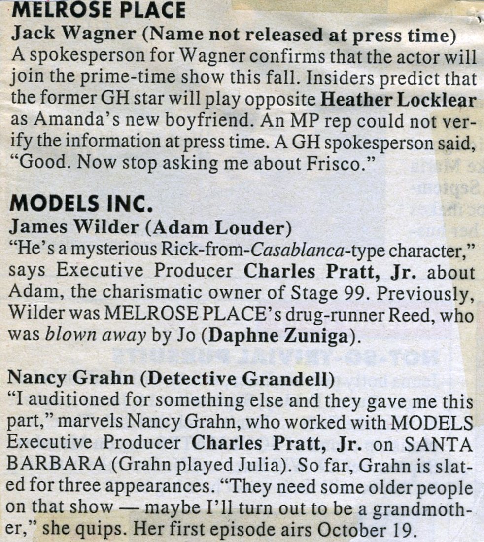 Melrose Place & Models Inc Comings & Goings