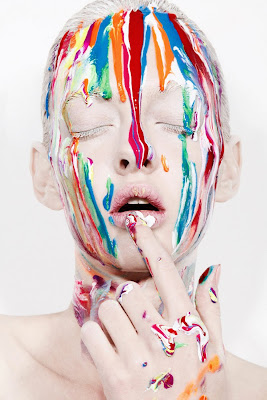 smeared makeup, woman covered in paint