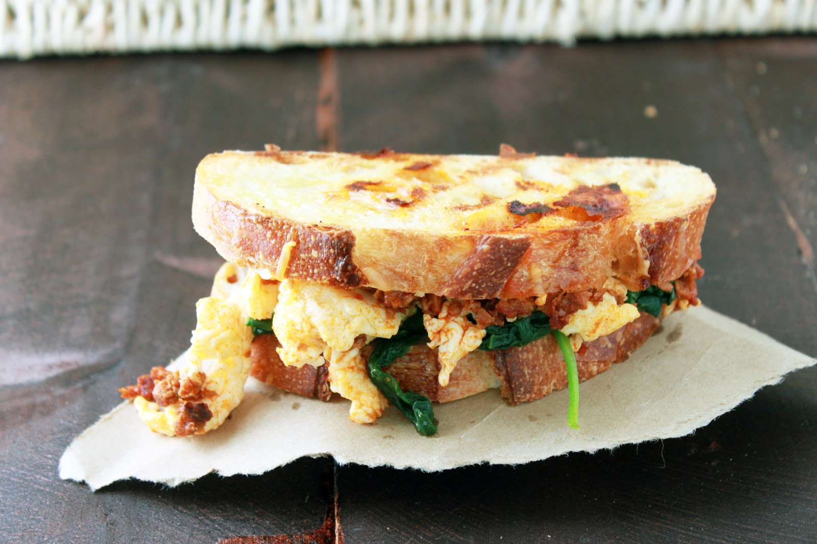 Forks and Kisses Breakfast Egg White Spinach Soyrizo Panini