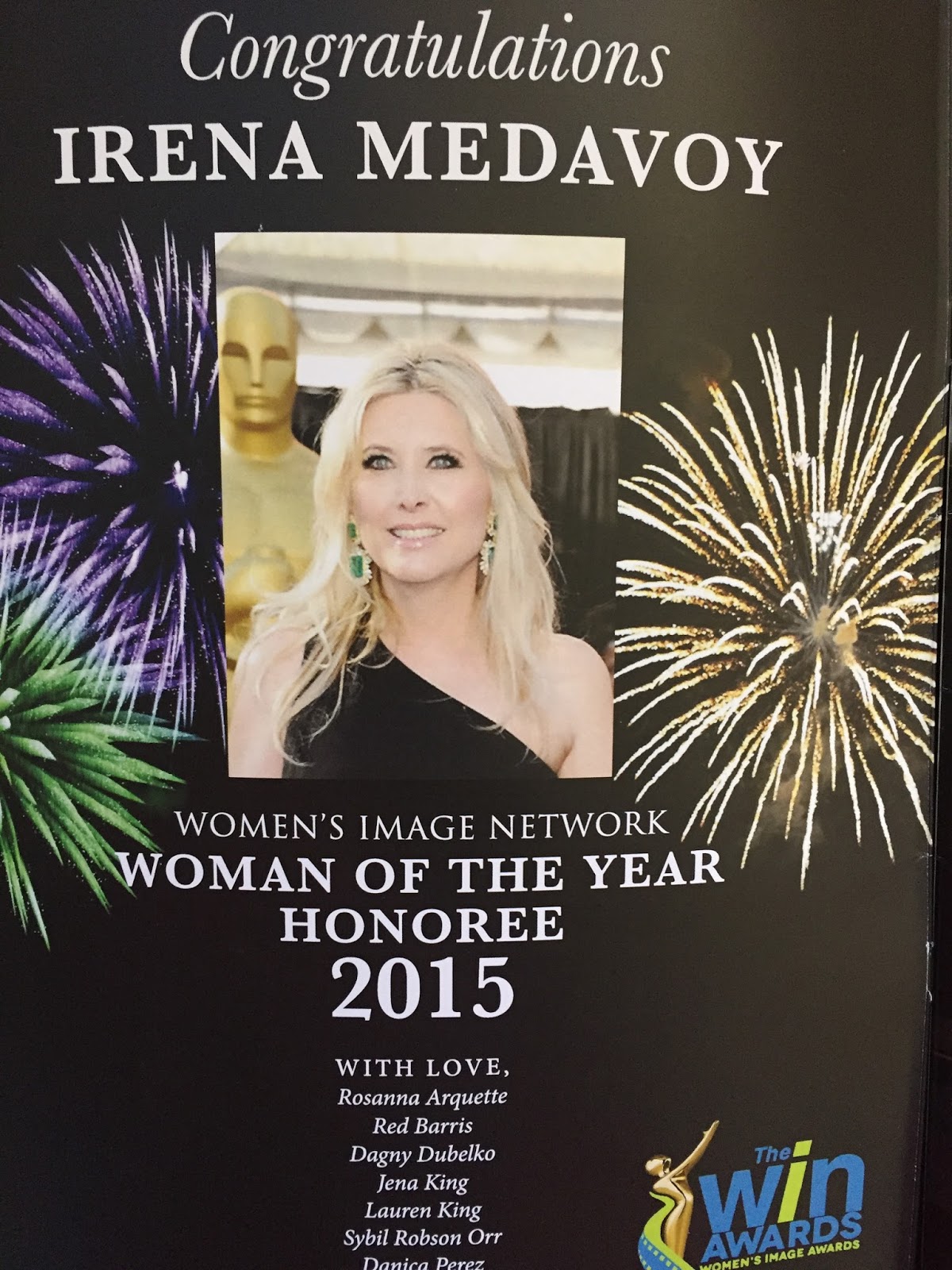 HOLLYWOOD SUE CAMERON: CONGRATULATIONS IRENA MEDAVOY--- HONORED BY WIN ...