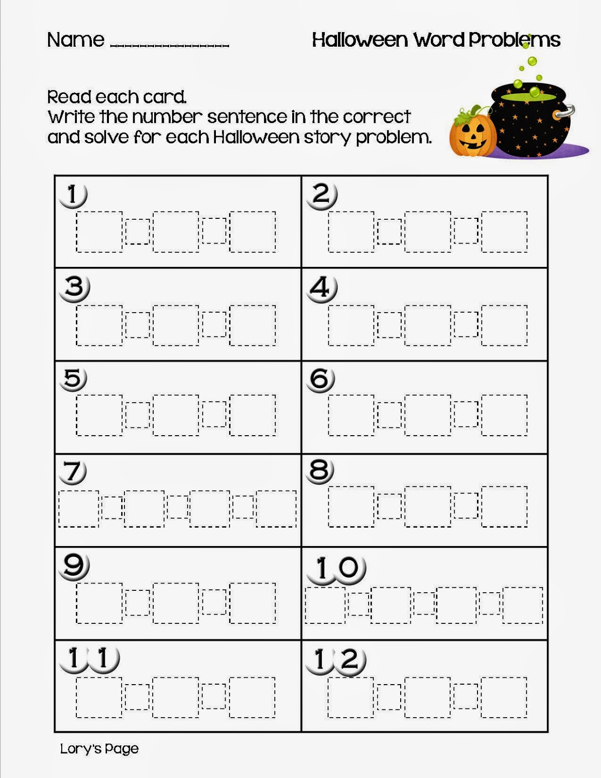 Lory's 2nd Grade Skills: Halloween Math Story Problems