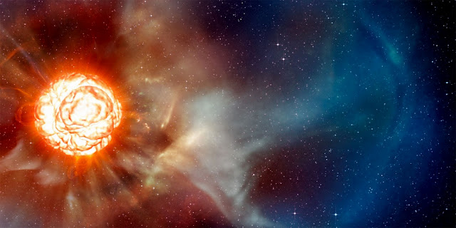 Betelgeuse engolindo estrela companheira e lançando jato de matéria
