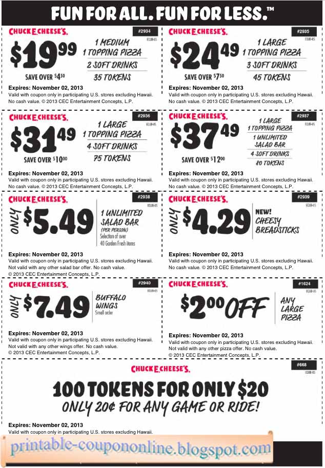 Chuck e cheese prices to get in Chilis Menu Prices - See the complete Chili's Menu, incl the Chili's To-Go, Lunch, Kids and Chili's 2 for 22$ Restaurant menu, and all Happy Hour Specials.