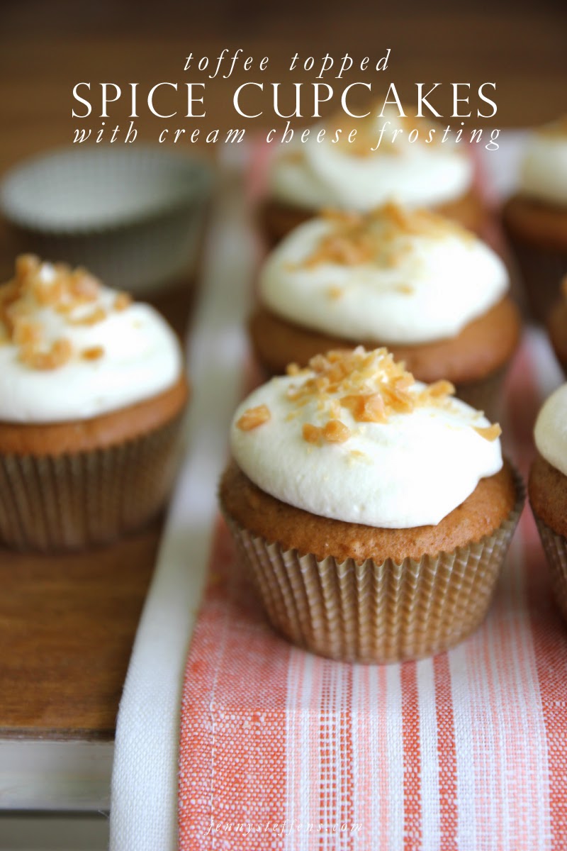 Jenny Steffens Hobick: Toffee Topped Spice Cupcakes with Cream Cheese