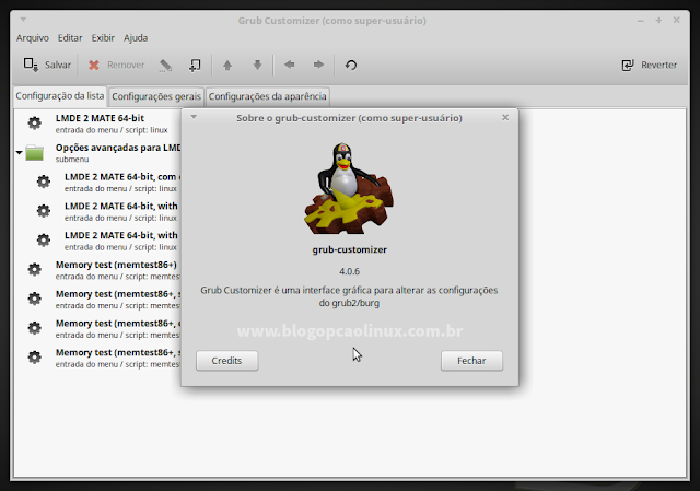 GRUB Customizer executando no LMDE 2