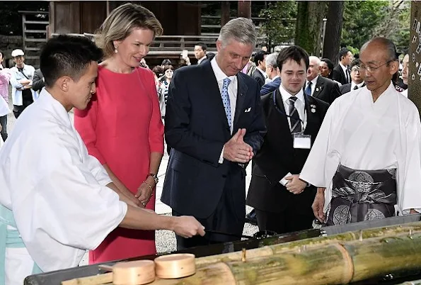 Belgian Royals visit Nezu Shrine in Tokyo, Japan. Queen Mathilde and King Philippe
