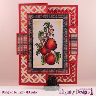 Divinity Designs Stamp Set: Apple Branch, Paper Collection: Christmas 2017, Mixed Media Stencils: Circles, Custom Dies, Half-Shutter Card with Layers, Belly Band, Pierced Rectangles, Lavish Layers