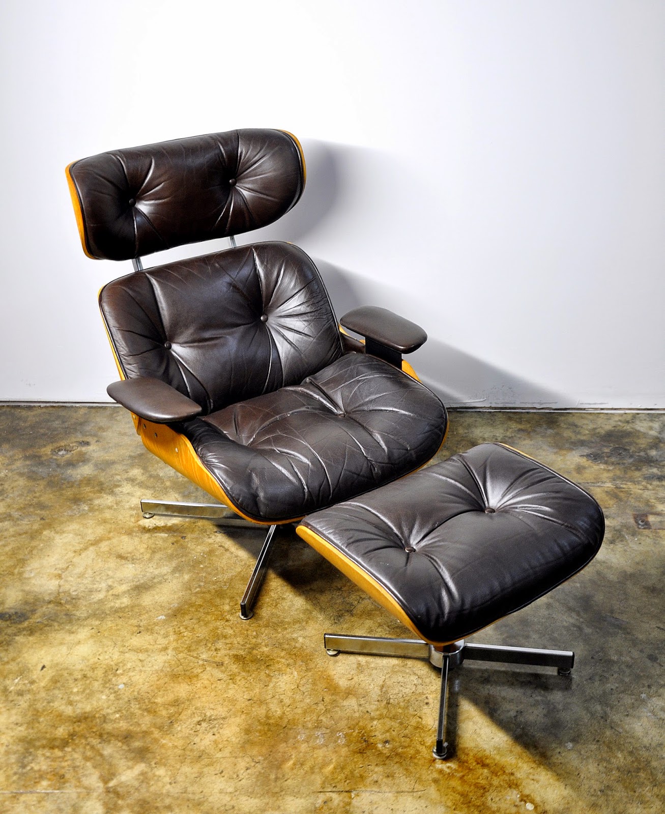 SELECT MODERN: Plycraft Eames Style Leather Lounge Chair & Ottoman