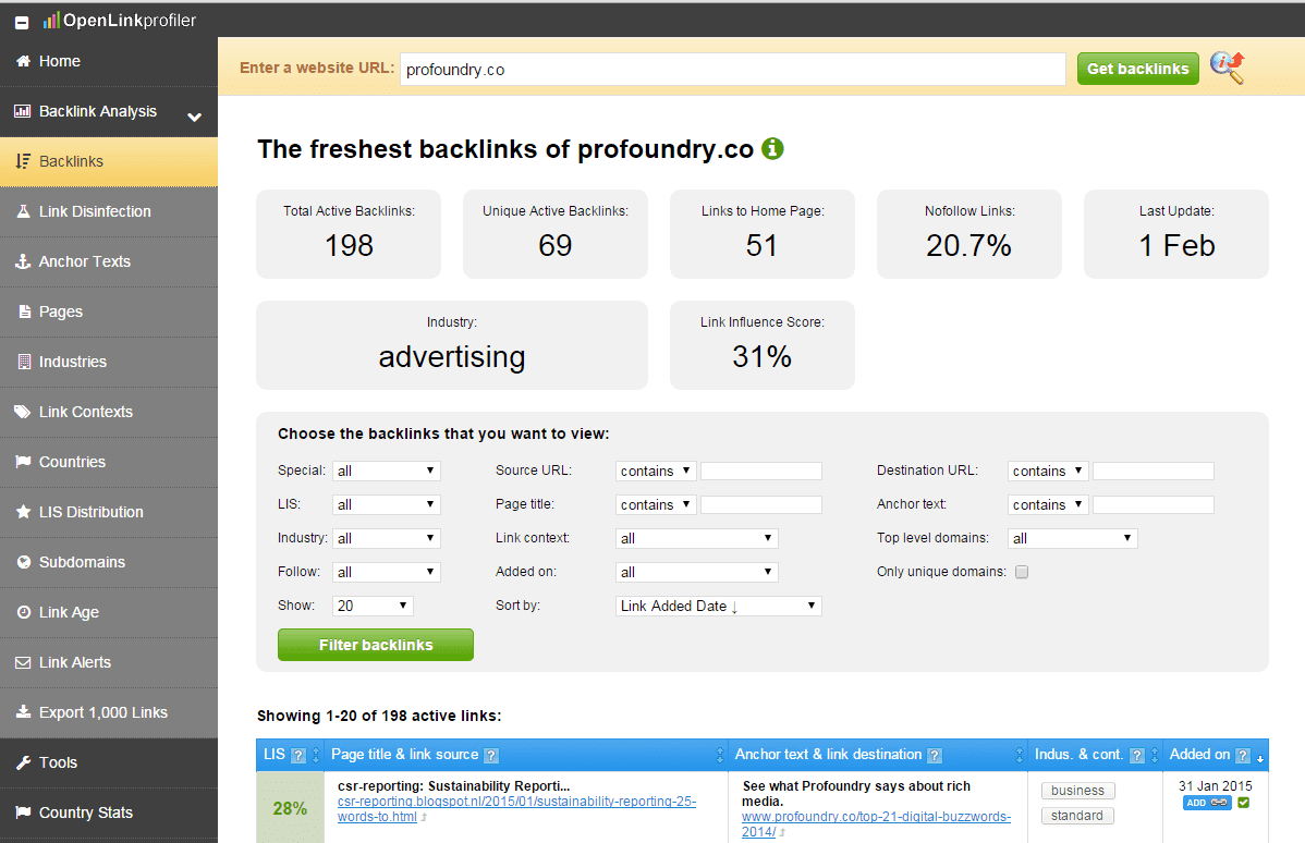 Exemplo de ferramenta para monitorar backlinks dos concorrentes