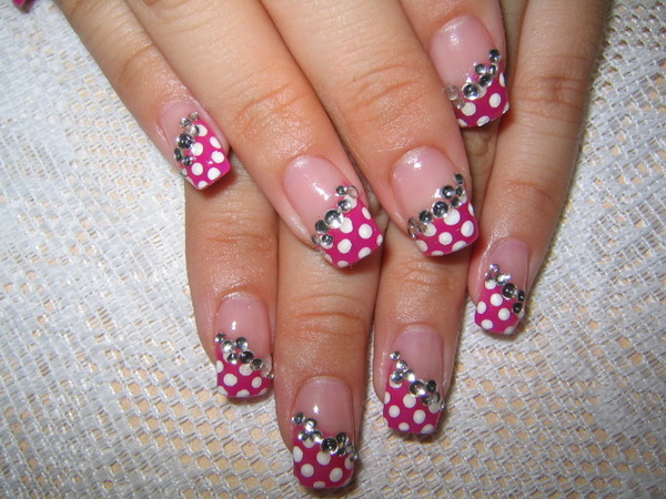 pink nail art with stones