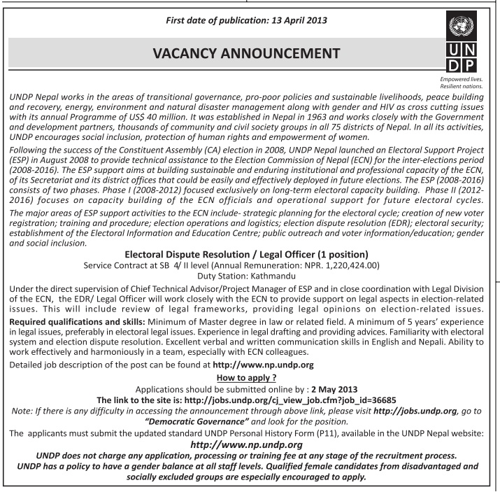 Officer Job Vacancy - UNDP Nepal | Jobs in Nepal