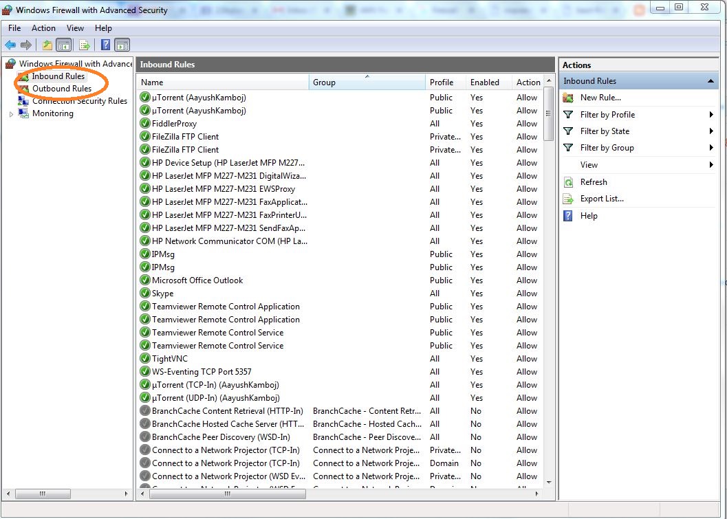 Allow and outgoing ports in a windows firewall. AKN Network