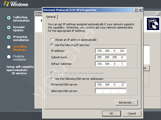 Isi ‘IP address’, ‘Subnet mask:’, ‘Default gateway:’ sesuai konfigurasi ...