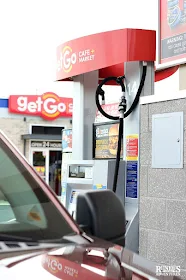Red van at gas pump at GetGo