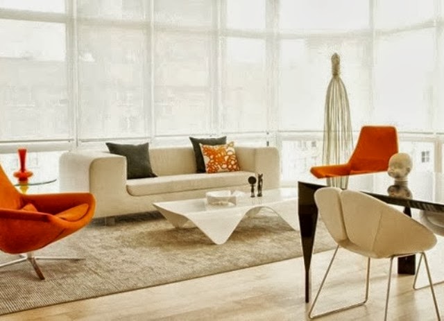  Desain  Ruang  Tamu  Warna  Putih dan Orange 