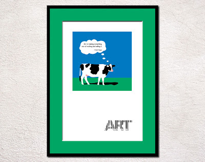 framed pop art cow with art made from a upc code 