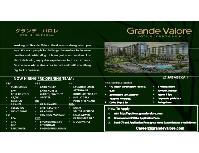 Hiring PreOpening Team at Grande Valore Hotel Cikarang