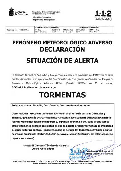Tormentas en Canarias  de intensidad superior , enero 2018