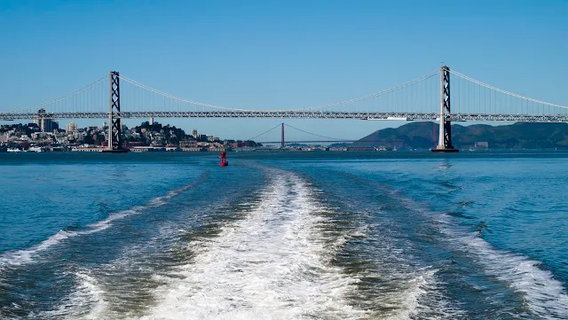 SF Bay Bridge and Golden Gate Bridge viewed from the San Francisco Bay Ferry