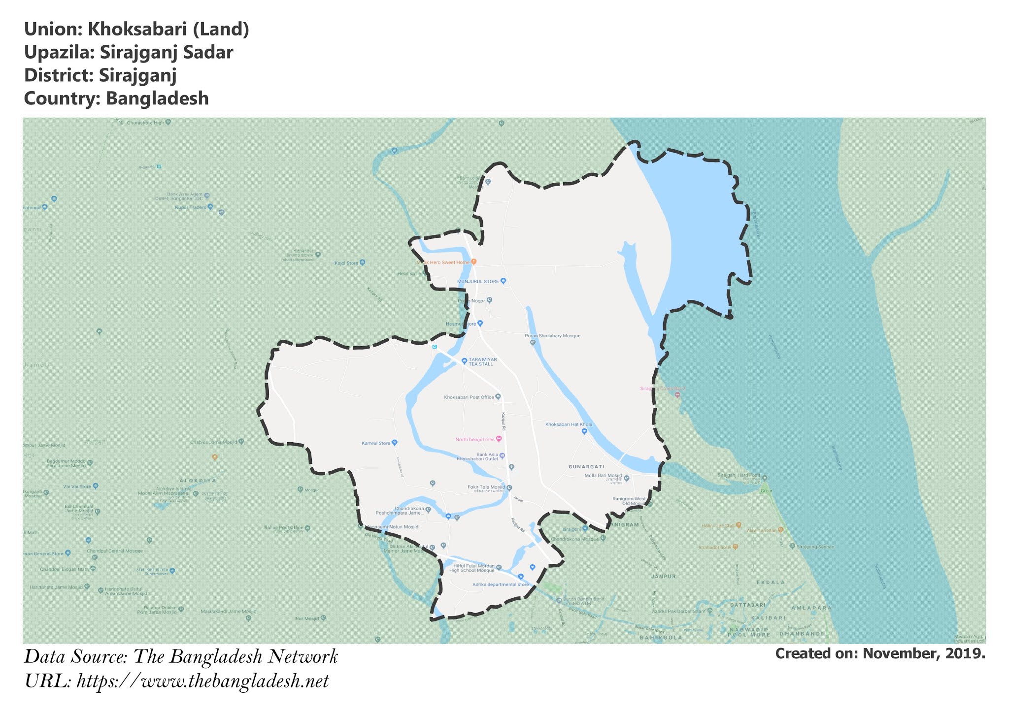 Map of Khoksabari of Sirajganj, Bangladesh.