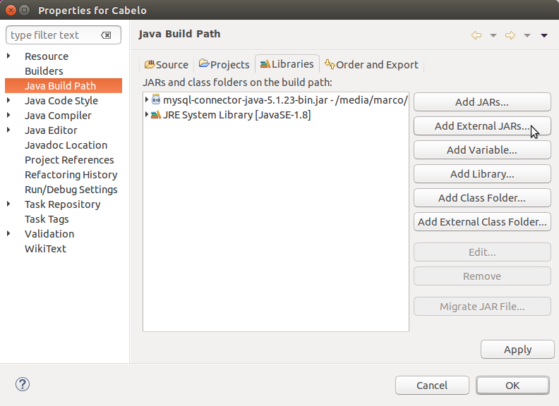 Overclock Connector MySql Eclipse Java Adicionando Conector *Ubuntu*