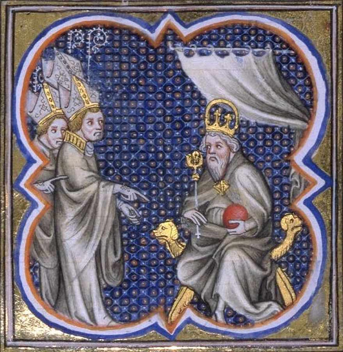 Carlomagno recibe a los obispos de Galia, Grandes Chroniques de France