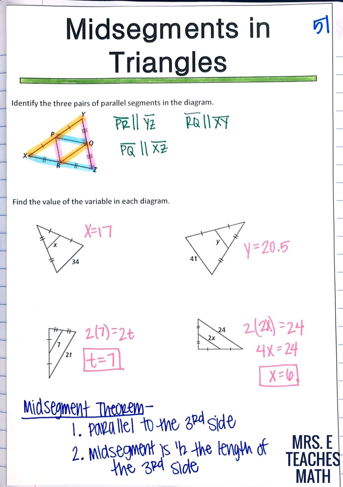 Relationships in Triangles INB Pages  Mrs. E Teaches Math For Midsegment Of A Triangle Worksheet