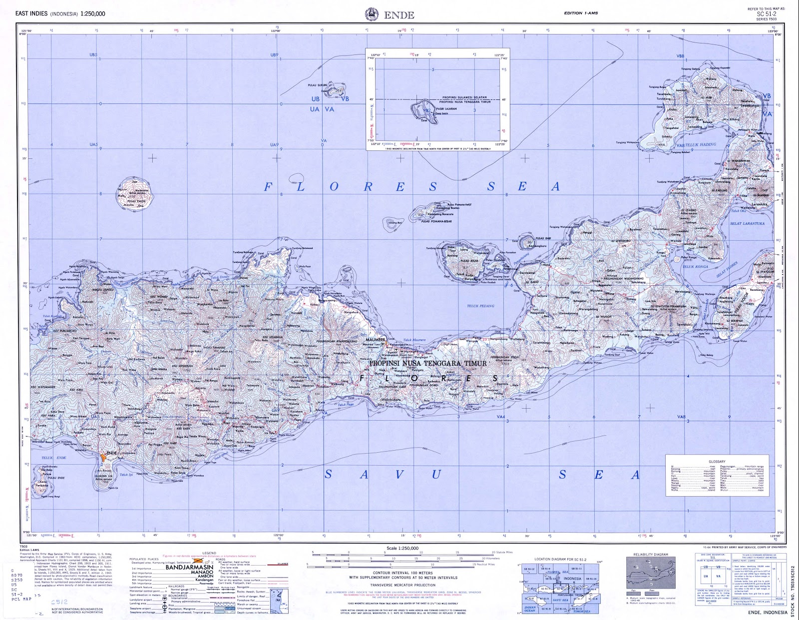 AMAZING INDONESIA ENDE TOPOGRAPHIC MAP SCALE 250K