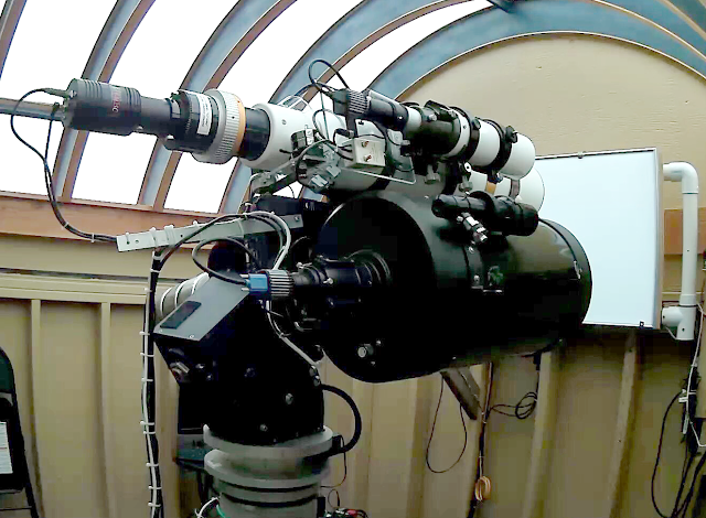 ATEO-2 Shown with the Tandem Remote Imaging Sytems inside of SkyPi Remote Observatory's Omega Roll-Off.  Williams Optics 5" Refractor for Deep-Sky Imaging and Celestron 11" Planetary Imaging Telescope.