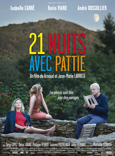 Póster de "21 Nuits avec Pattie" con el elenco principal: Isabelle Carré, Karin Viard y André Dussollier