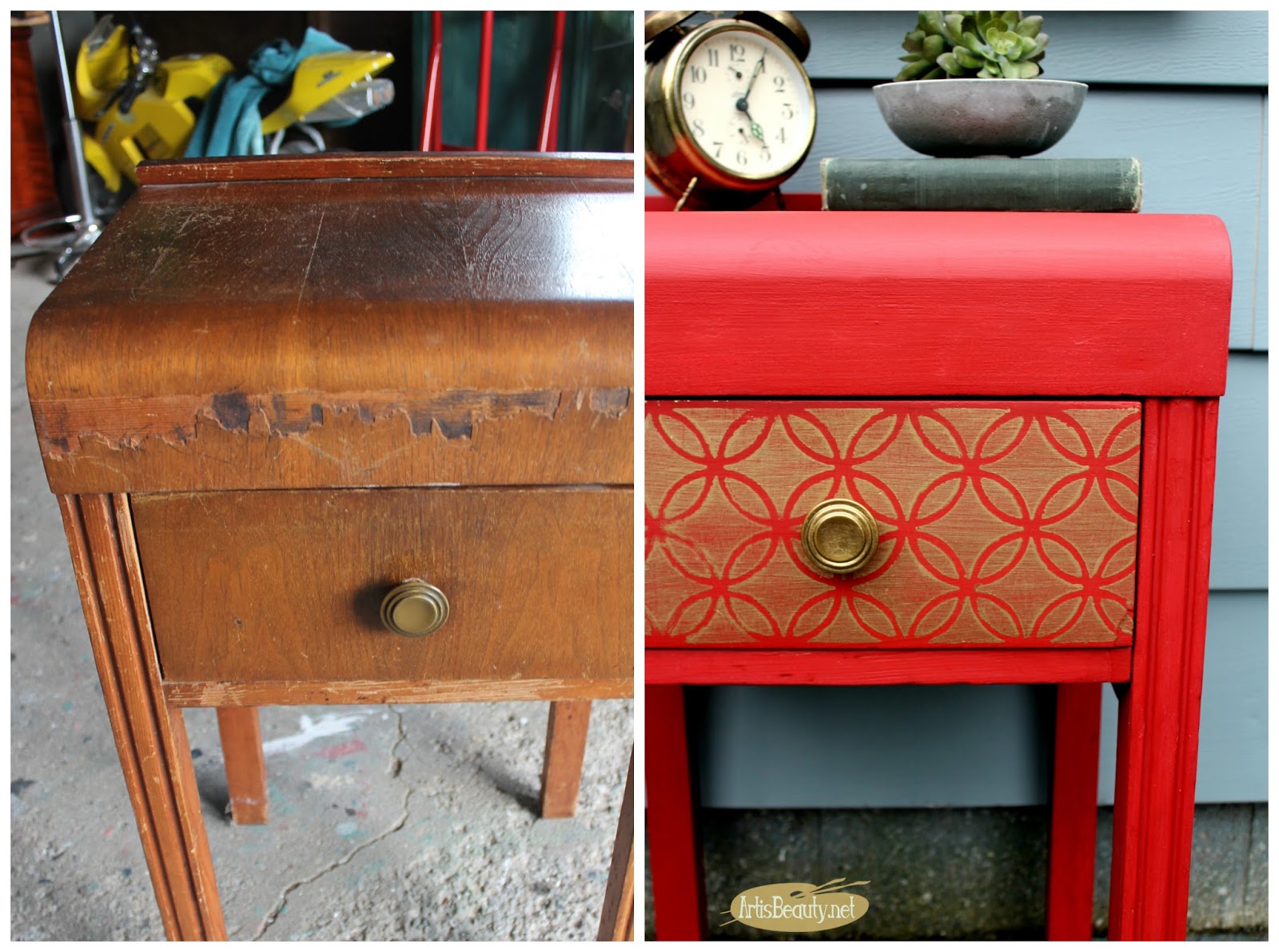 ART IS BEAUTY DIY Glitz and Glam nightstand Makeover themed furniture