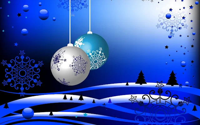 Blauwe kerst achtergrond met kerstballen in 3D