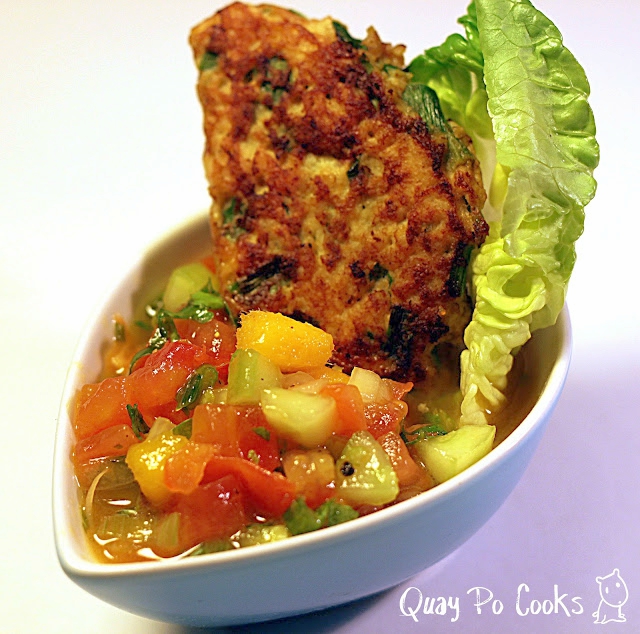 Quay Po Cooks Lettuce cup with minced Pork croquettes and salsa