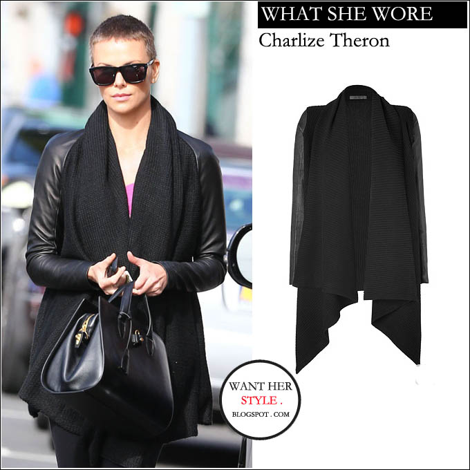 Black cardigan with leather sleeves