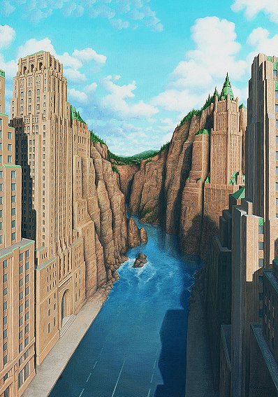 Rob Gonsalves aplicando ilusões de óptica na pintura 