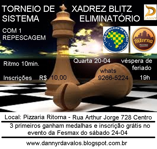 Neste sábado (20), tem o II Torneio Aberto de Xadrez Online de