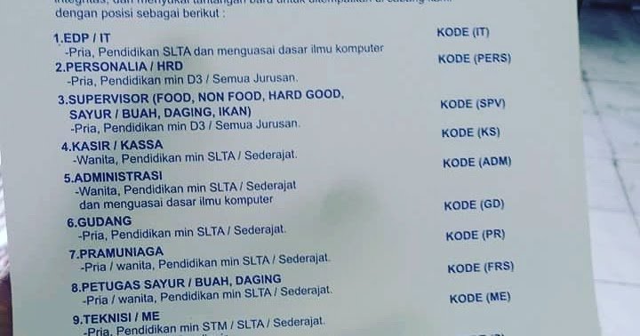 Lowongan Hari Hari Swalayan