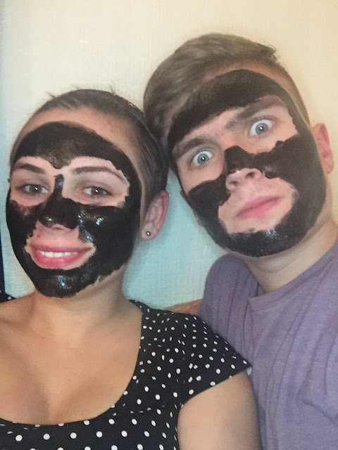 women and man wearing a Shills Black Mask Purifying Peel off Mask